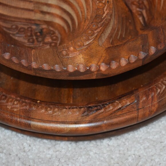VTG Carved Wooden Collapsable Bowl/Basket Paisley Design Trays 3 Sections - Picture 6 of 13